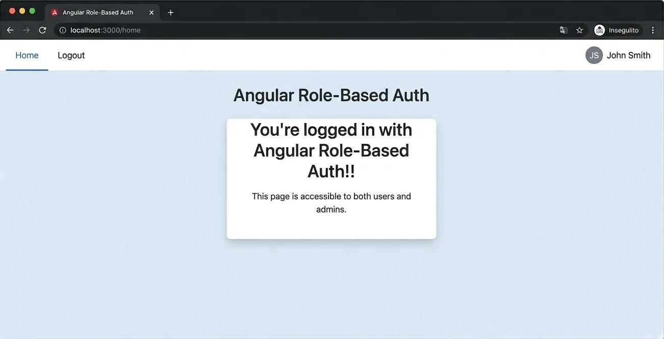 Home page as a User