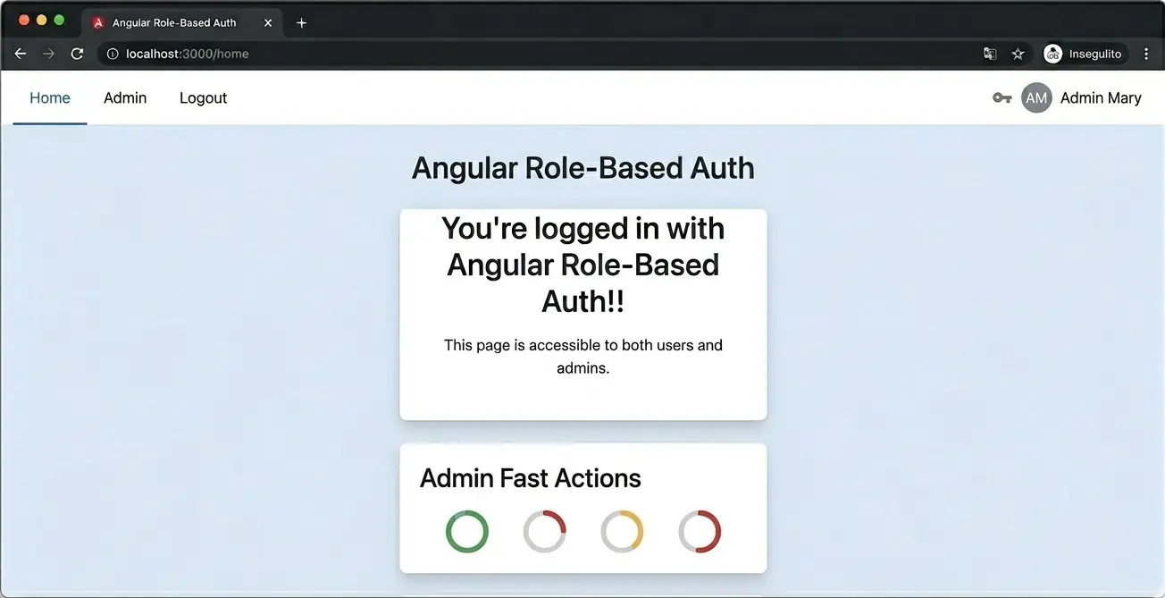 Home page as an Admin