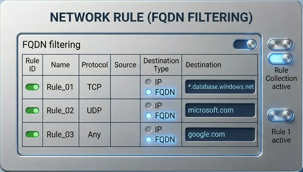 FQDN filtering in network rules