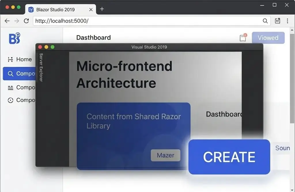 Micro-frontend architecture using a shared component
