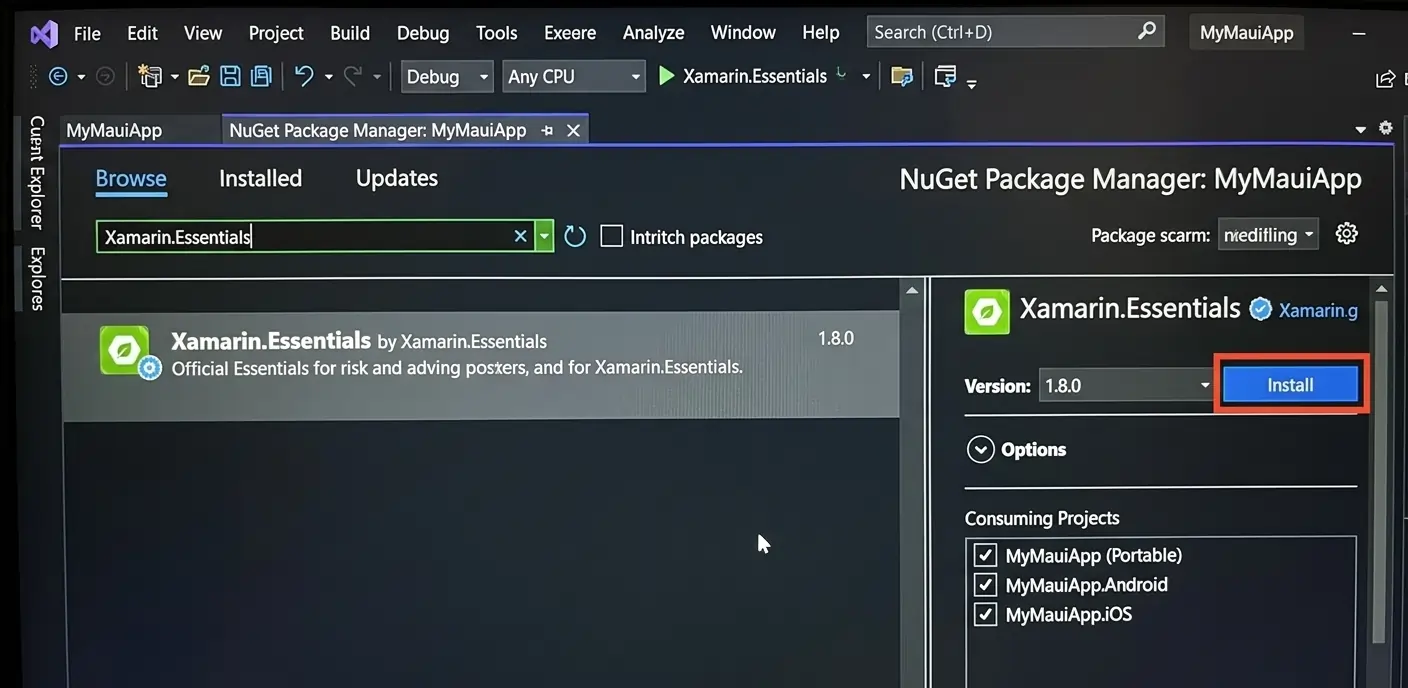 Add Xamarin.Essentials package